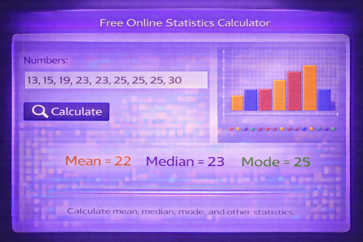 Free online statistics calculator interface with comma separated input and mean median mode results